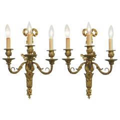 Pair of Well Cast Louis XVI Style Dore Bronze Wall Sconces