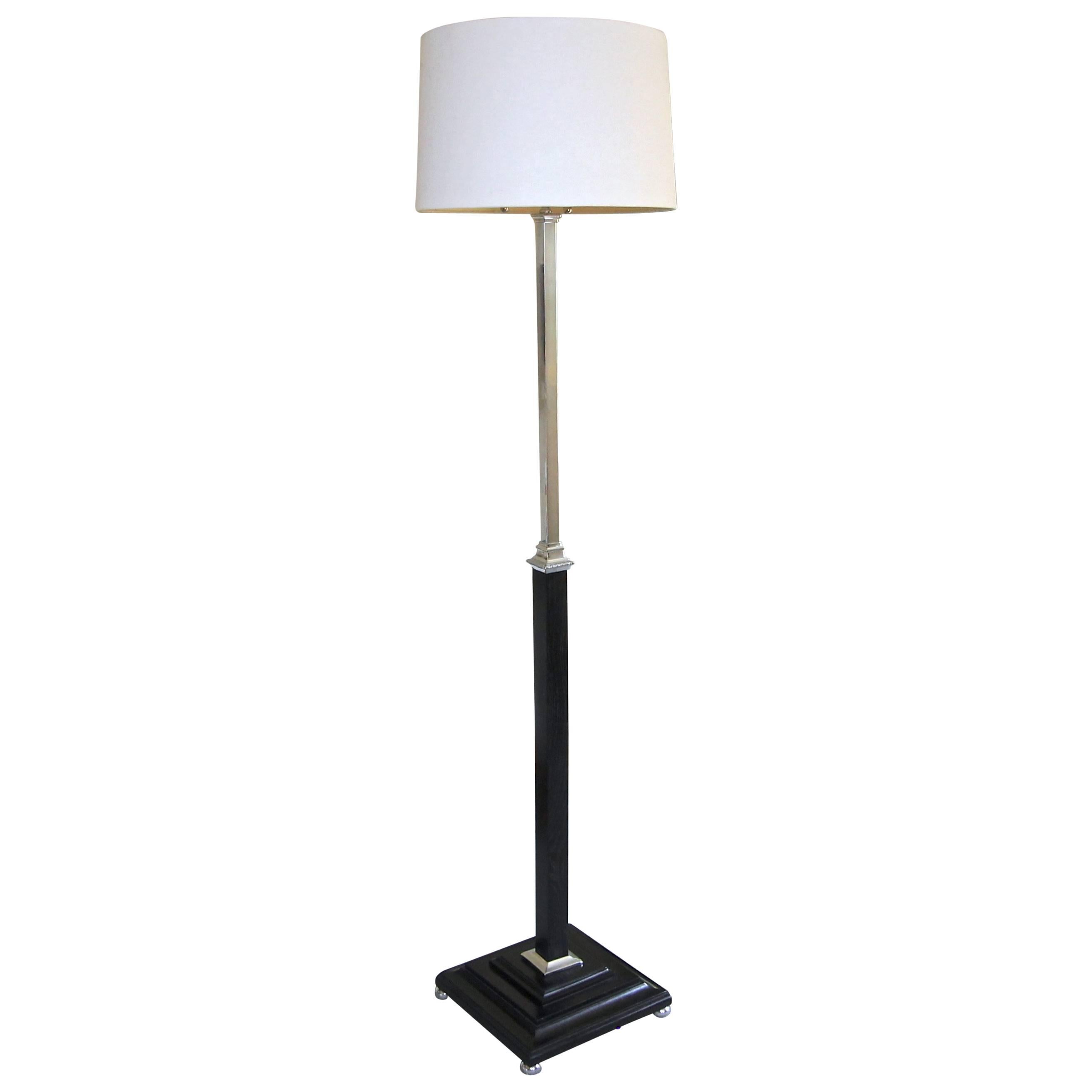 French Parzinger Style Wood and Nickel Floor Lamp
