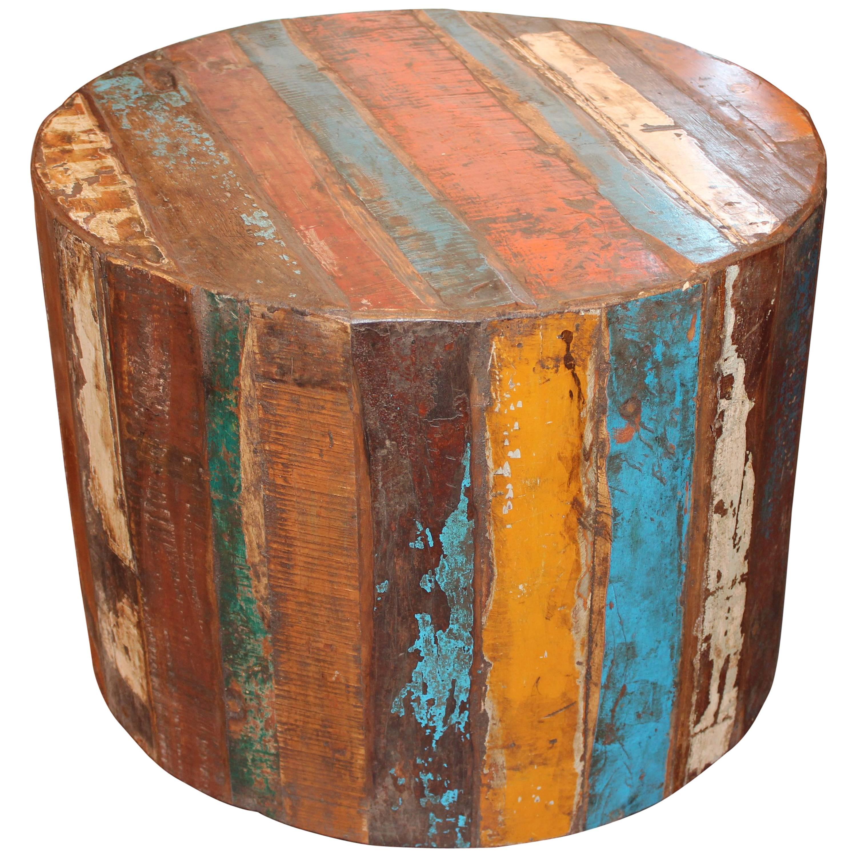 Reclaimed Wood Cylinder End Table