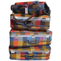 Vintage Four-Piece Mod Plaid, 1970s Luggage Set by Skyway