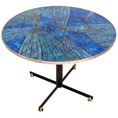 Italian Blue and Gold on Copper Enamel Center or Dining Table Architectural Legs