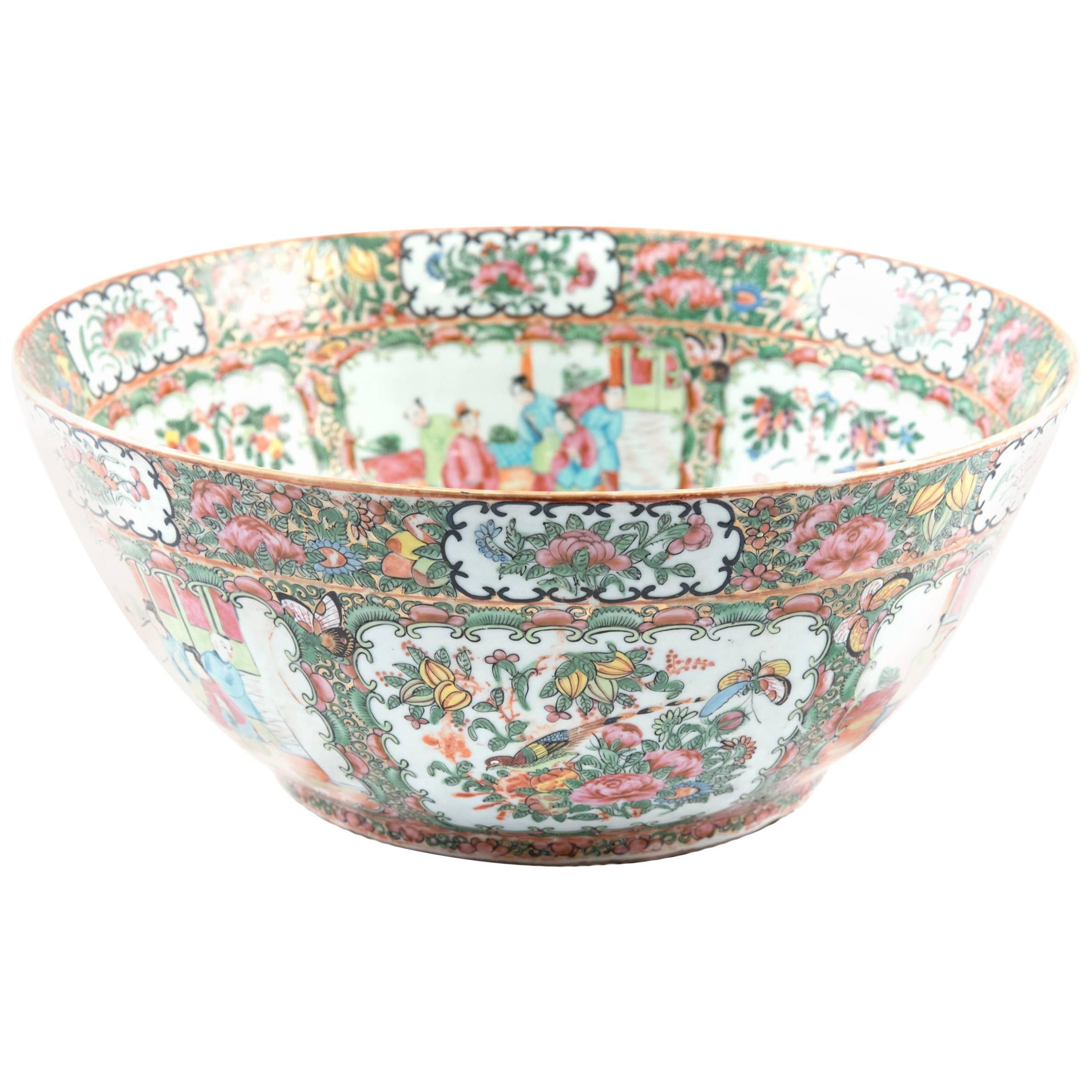 19th Century Chinese Export Famille Rose Porcelain Punch Bowl