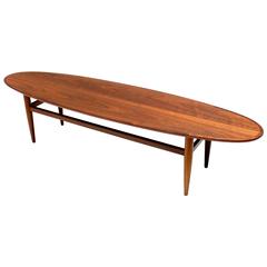 Mid-Century Modern Walnut Surfboard Coffee Table by Heritage