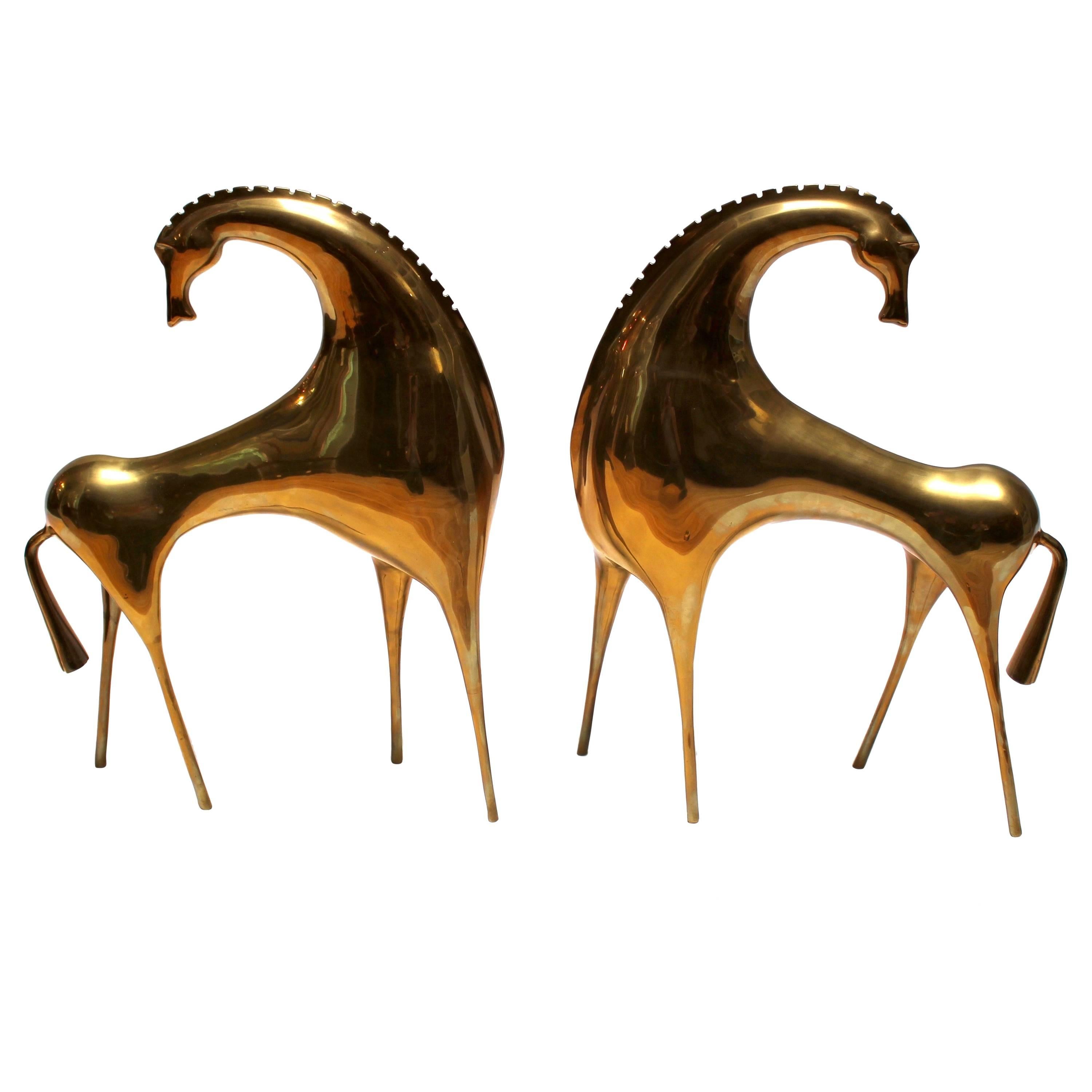 Pair of 1980s Sculptural Brass Horses