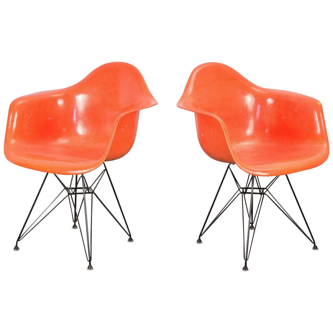 Pair of Orange Eames Armchair Shells