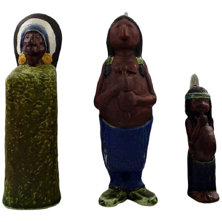 Rolf Palm, Höganäs, Three Indians, Unique Ceramic Figures For Sale