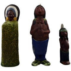 Vintage Rolf Palm, Höganäs, Three Indians, Unique Ceramic Figures