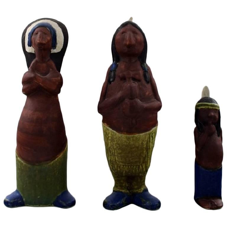 Rolf Palm, Höganäs, Three Indians, Unique Ceramic Figures For Sale