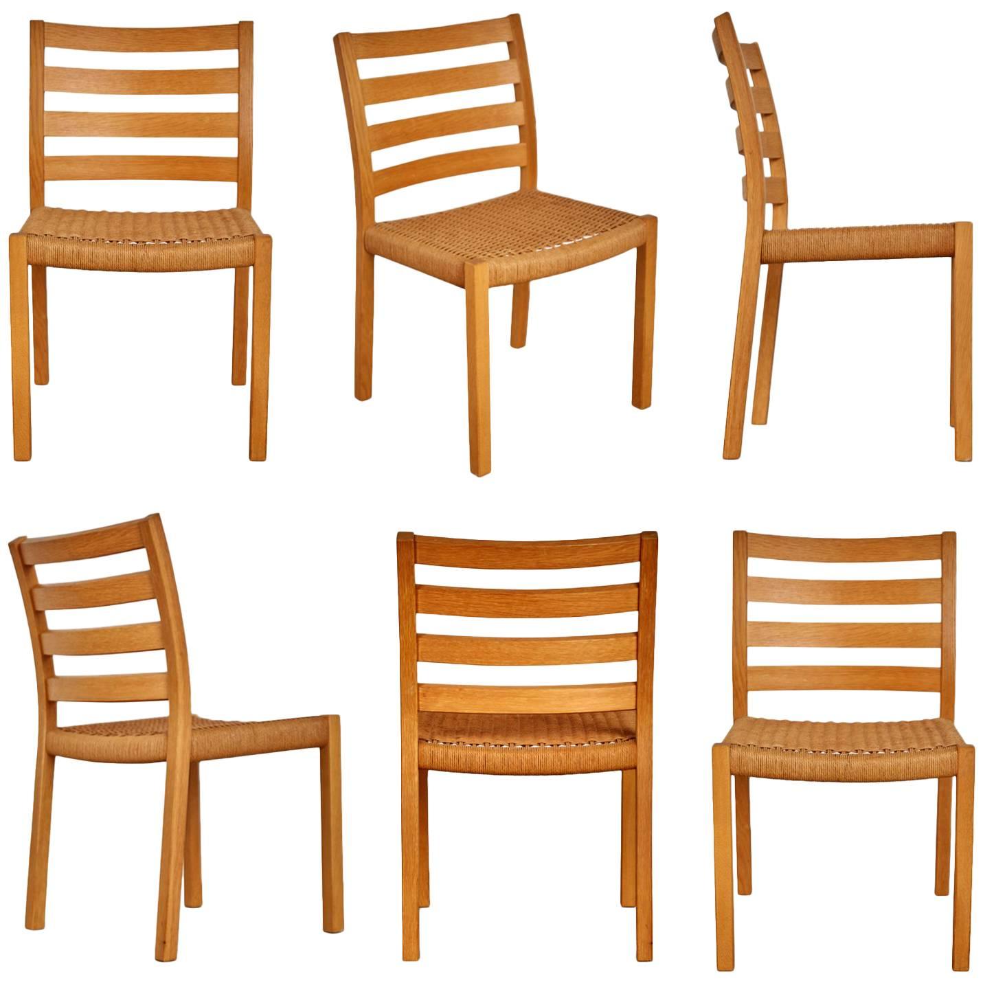 Jorgen Moller for J.L. Møller Oak Dining Chairs, Six