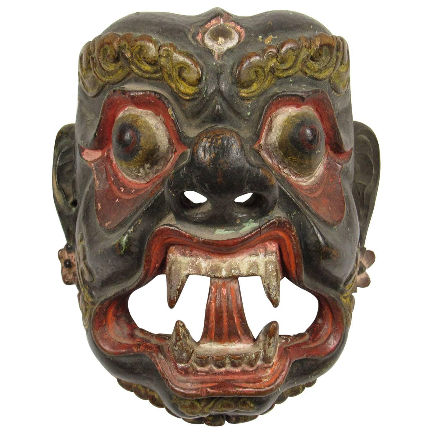 Late 19th-Early 20th Century Nepalese Carved and Polychromed Wood Mask