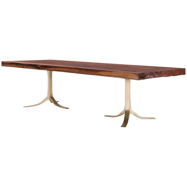 Ten Seat Bespoke Reclaimed Hardwood Table On Solid Brass Base By