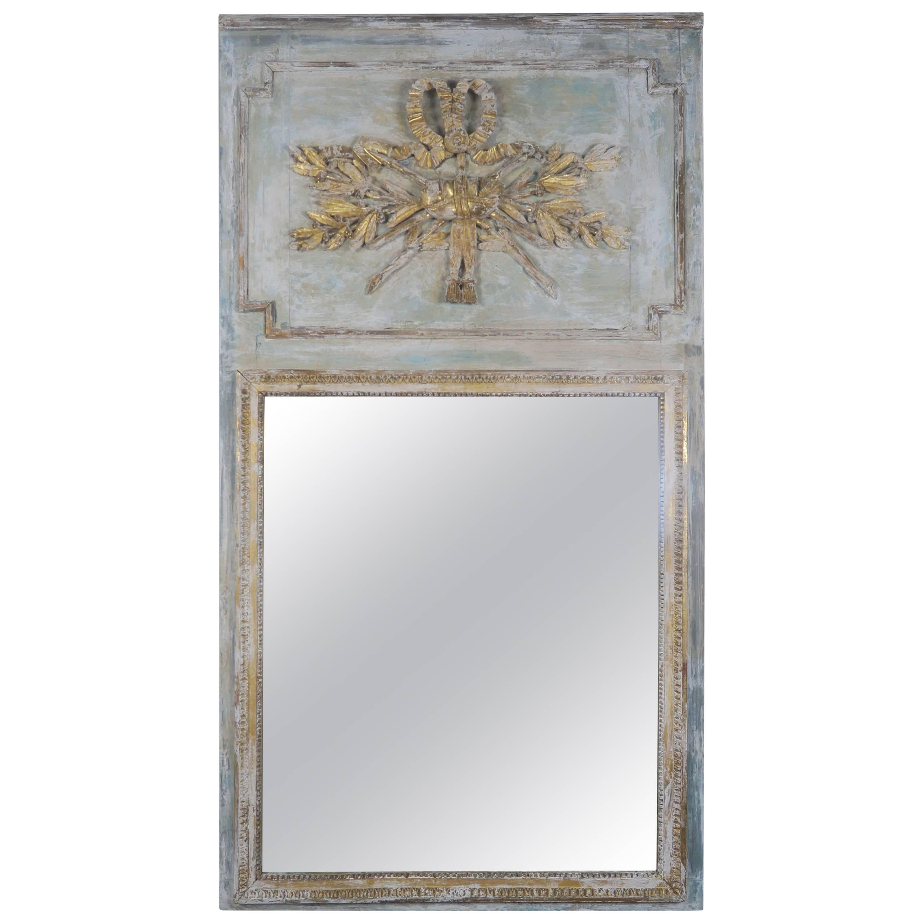 19th Century French Painted and Parcel-Gilt Trumeau Mirror