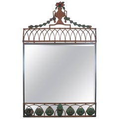 19th Century Painted French Wrought Iron Mirror with Urn