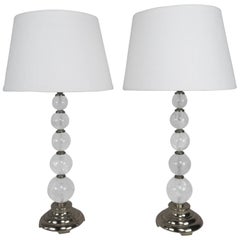 Pair of Mid-Century Modern Rock Crystal Sphere Table Lamps with Chrome Base