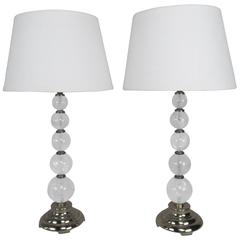 Rock Crystal and Polished Brass Lamps with Linen Shades 5