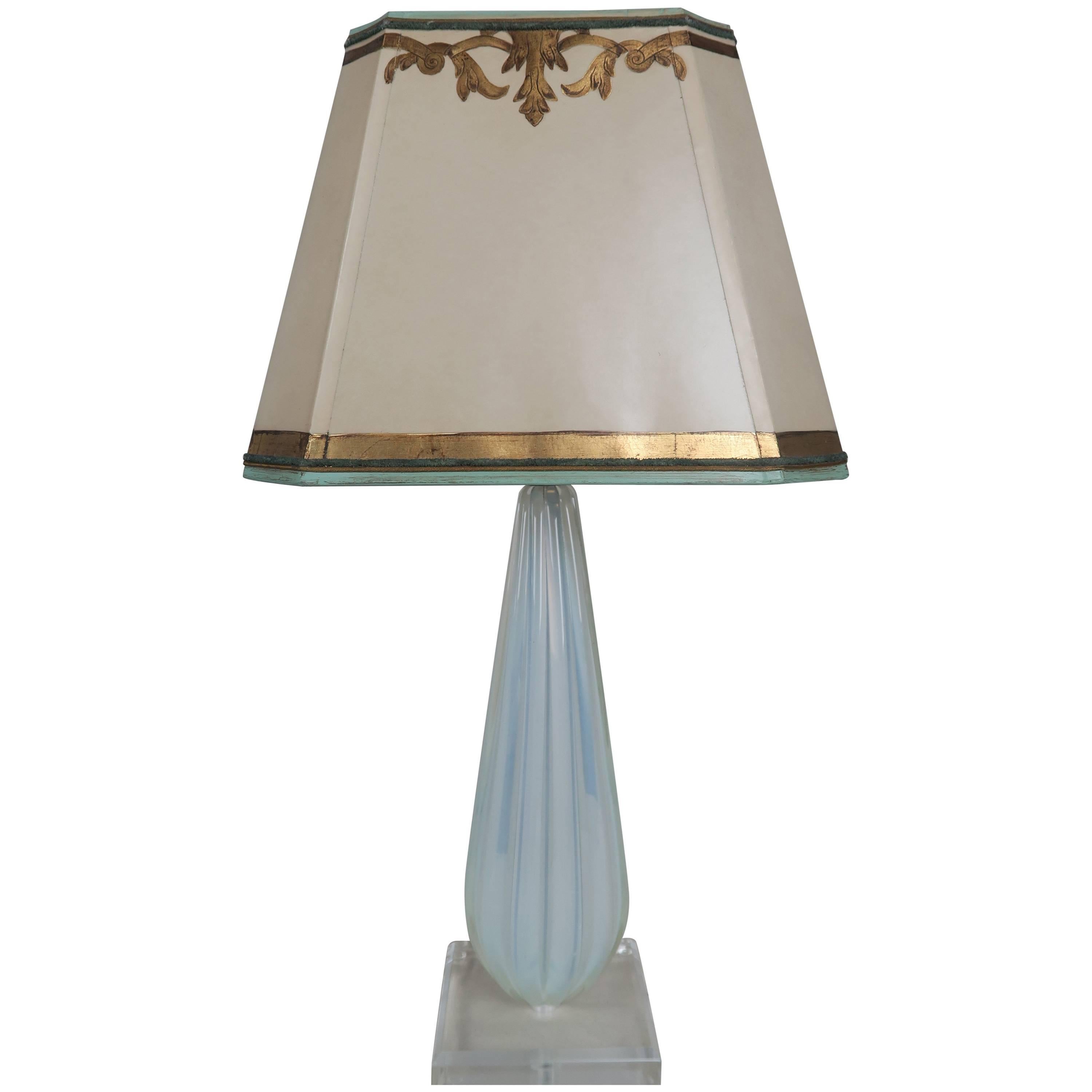 Italian Murano Glass Aqua Blue Lamp with Custom Parchment Shade