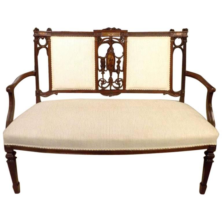 Fine Quality Mahogany Inlaid and Carved Edwardian Period Antique Settee