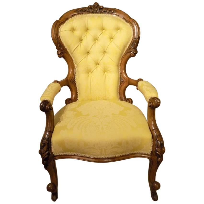 Good Carved Walnut Victorian Period Antique Armchair For Sale