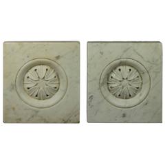 19th Century Pair of White Carrara Marble Rosette Carvings Louis XVI Style 2