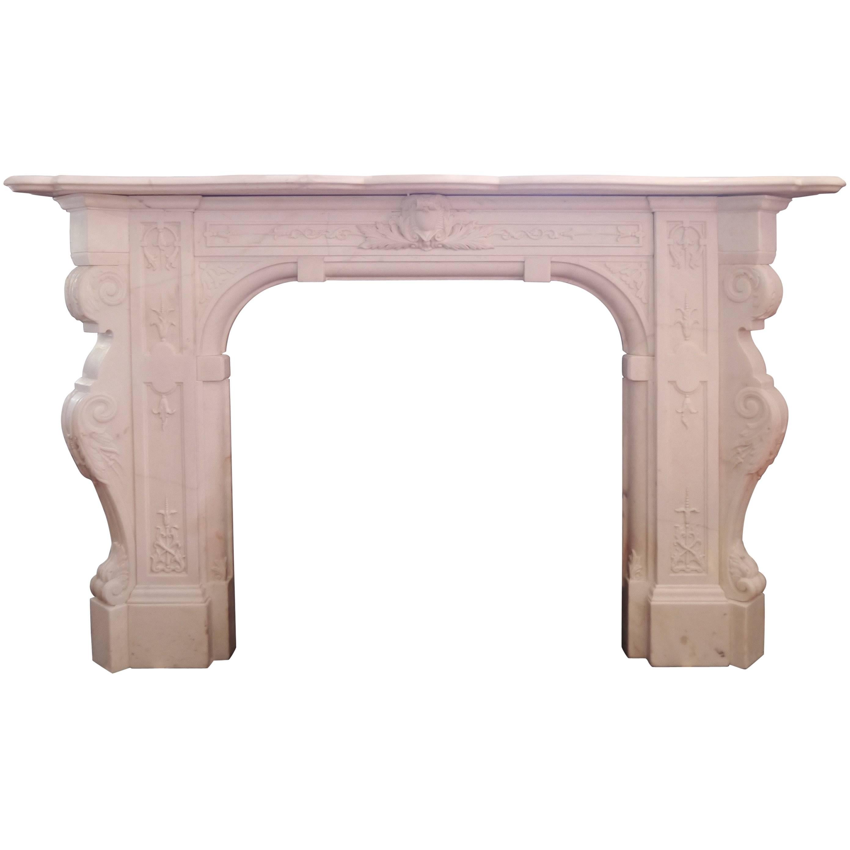 Antique Victorian Statuary White Marble Fireplace For Sale