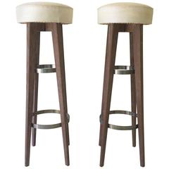 Pair of High Elegant 1950s Oak Bar Stools 4