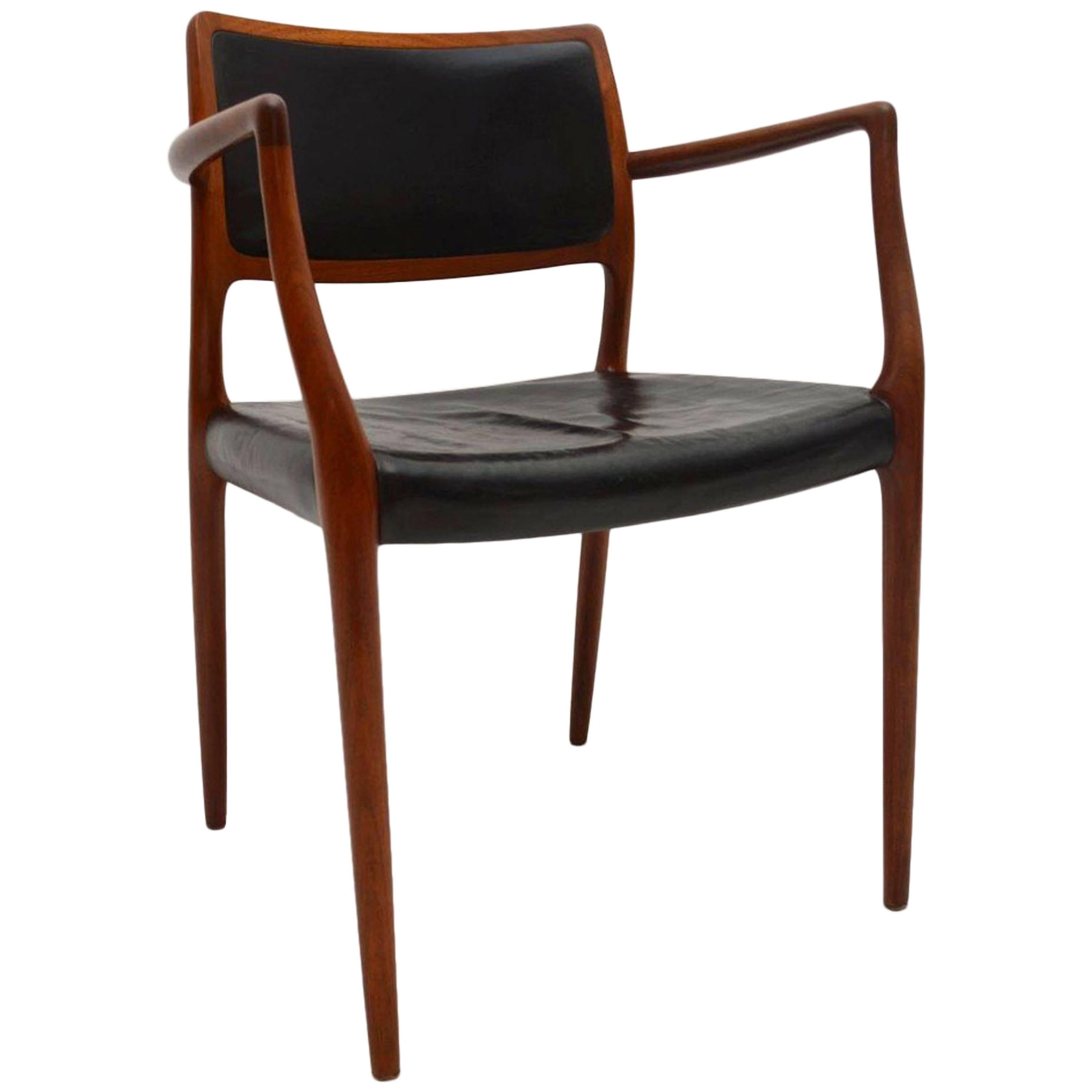 Danish Rosewood and Leather Armchair by Niels Møller Vintage, 1960s