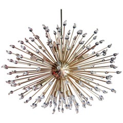 Vintage Impressive Brass Sputnik Chandelier with Murano Glass Teardrops