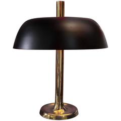 Hillebrand Brass Table Lamp with Black Shade, Germany, 1960s