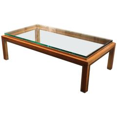 Italian, 1970s Sycamore and Brass Coffee Table