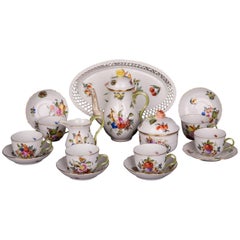 Beautiful Herend Mokka Service Porcelain with Flowers and Fruit Painting