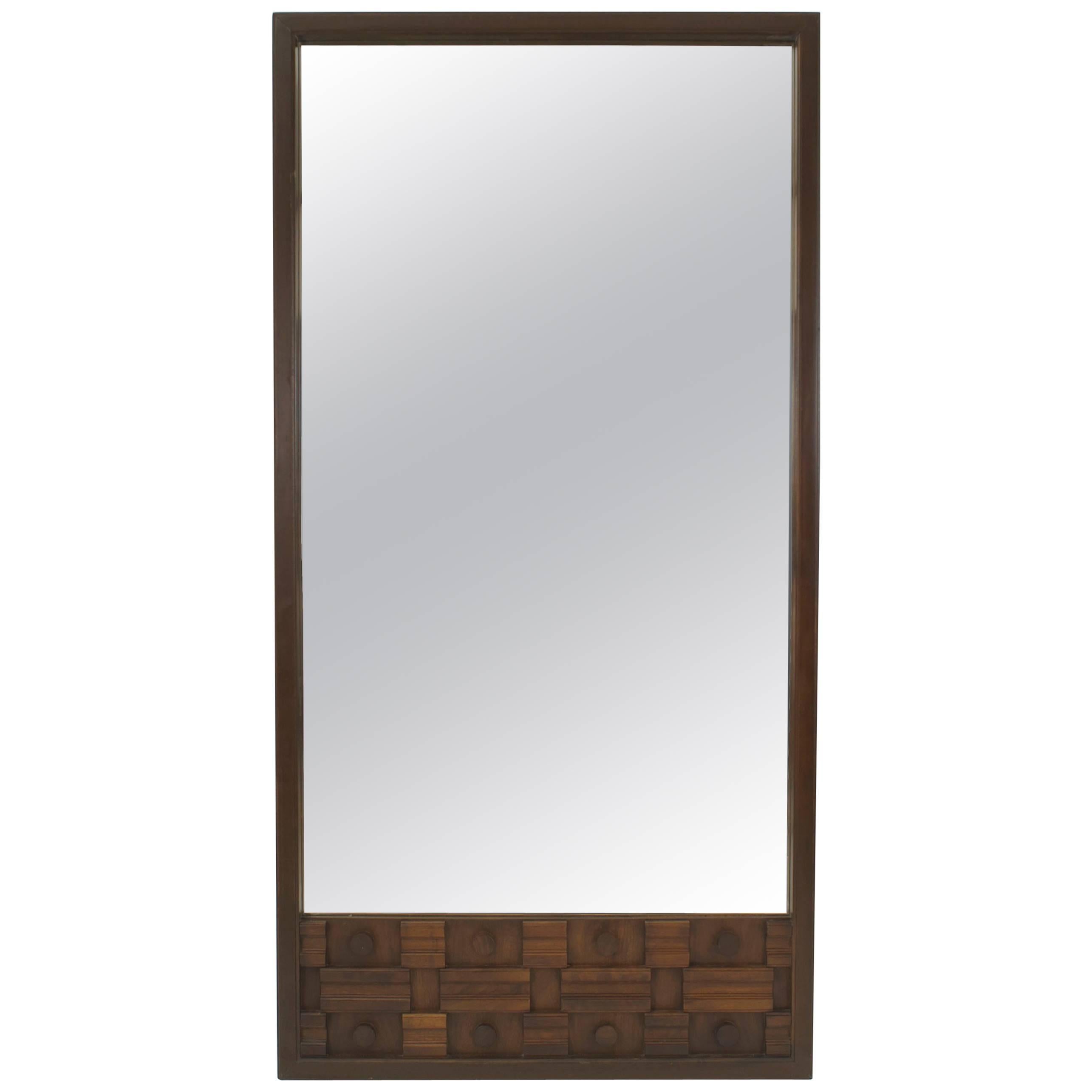 American 1970s Brutalist Style Walnut Mirror