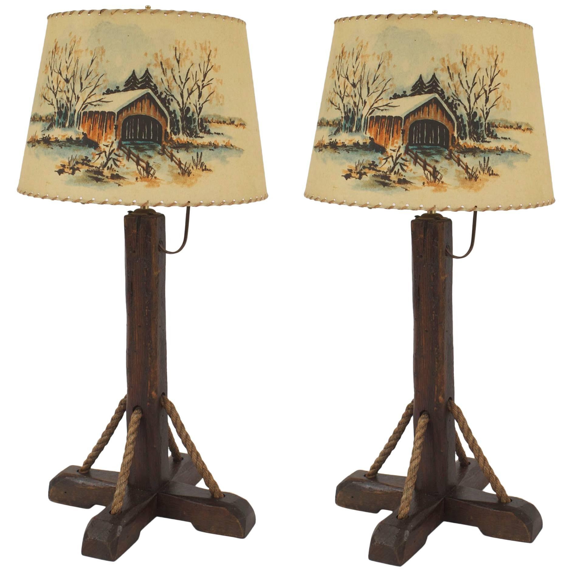 Pair of American Rustic Old Hickory 1930s Table Lamps