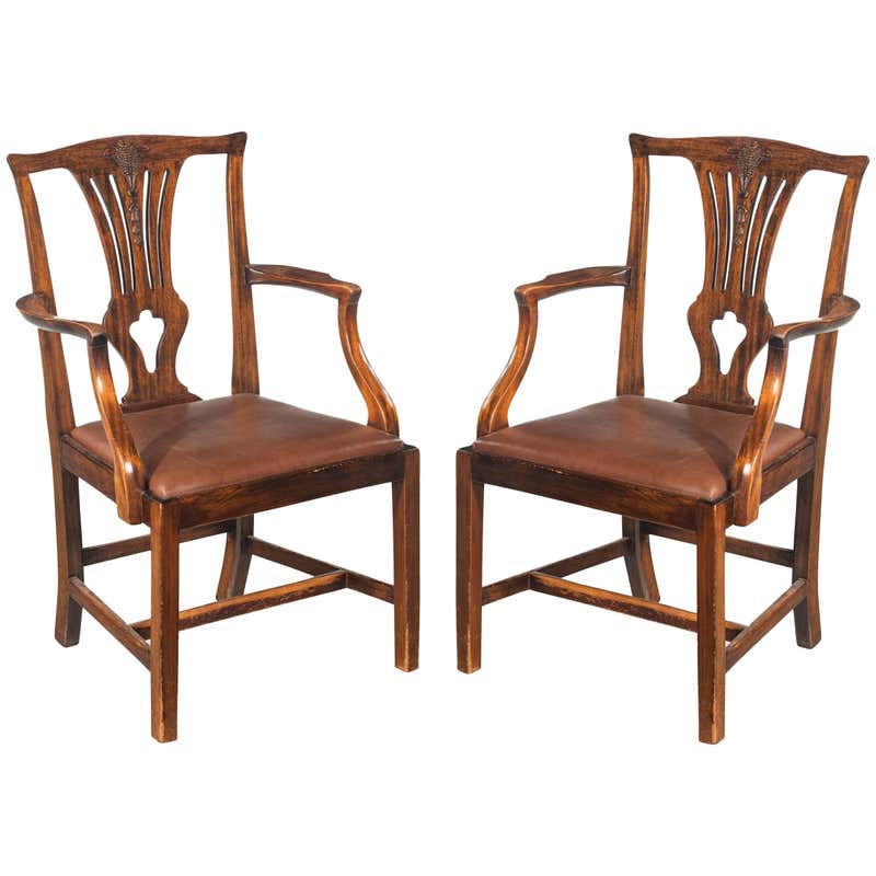 Pair of George III Mahogany Elbow Chairs in the Manner of Robert Adam