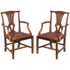 Pair of George III Mahogany Elbow Chairs with Prince of Wales Feathers