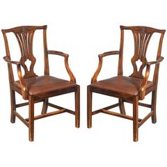 Pair of George III Mahogany Elbow Chairs with Prince of Wales Feathers 3