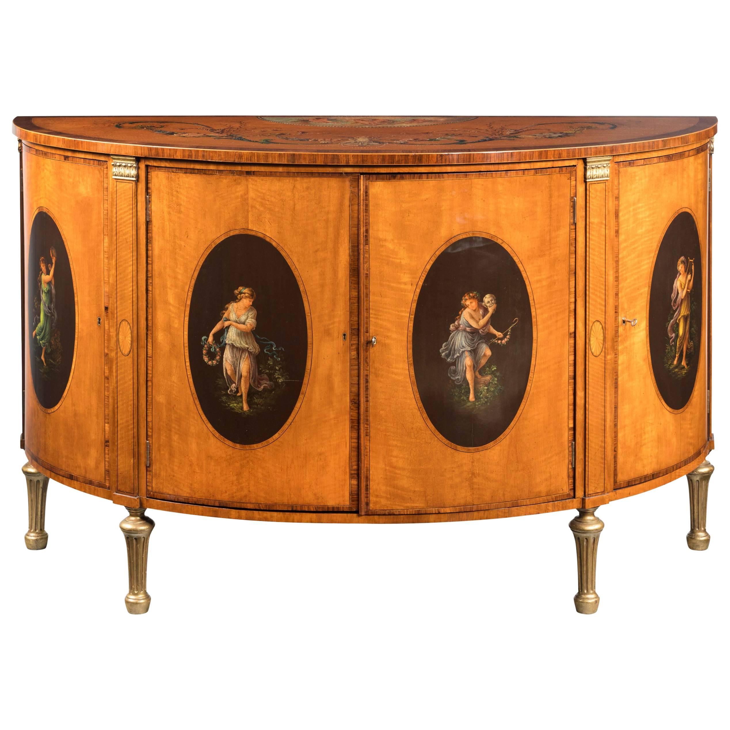 Late 19th Century Satinwood Demilune Commode For Sale