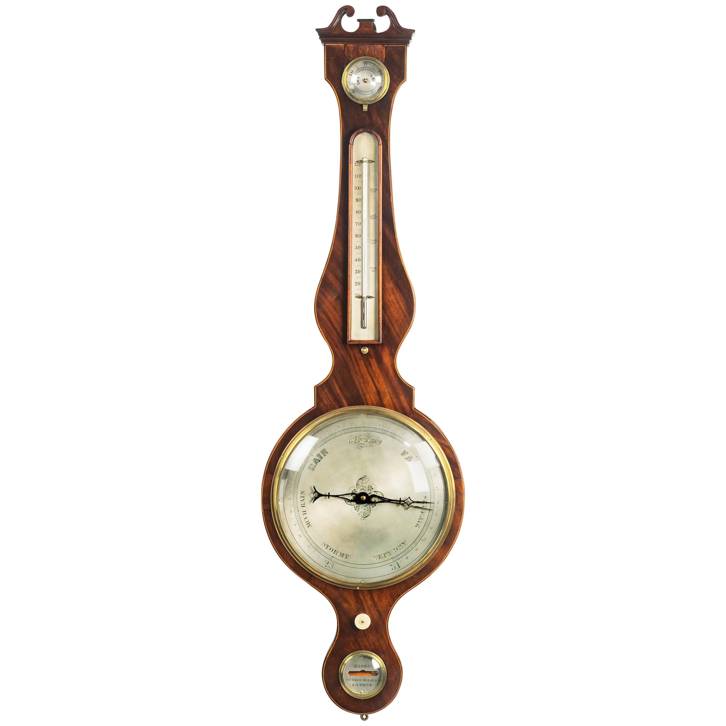 19th Century Mahogany Wheel Barometer by Harris of Holborn.