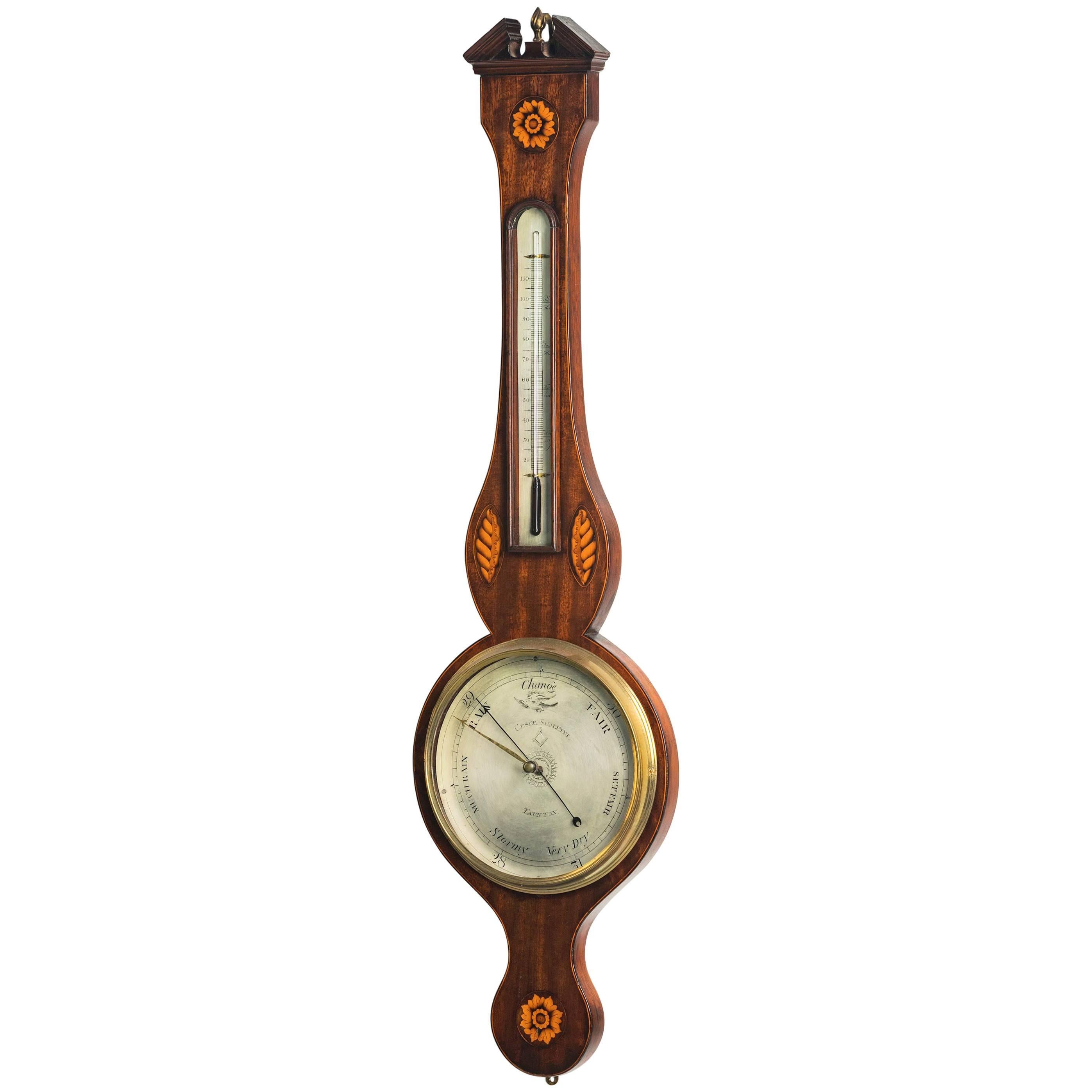 George III Period Mahogany Barometer by Ceser Scalfini.