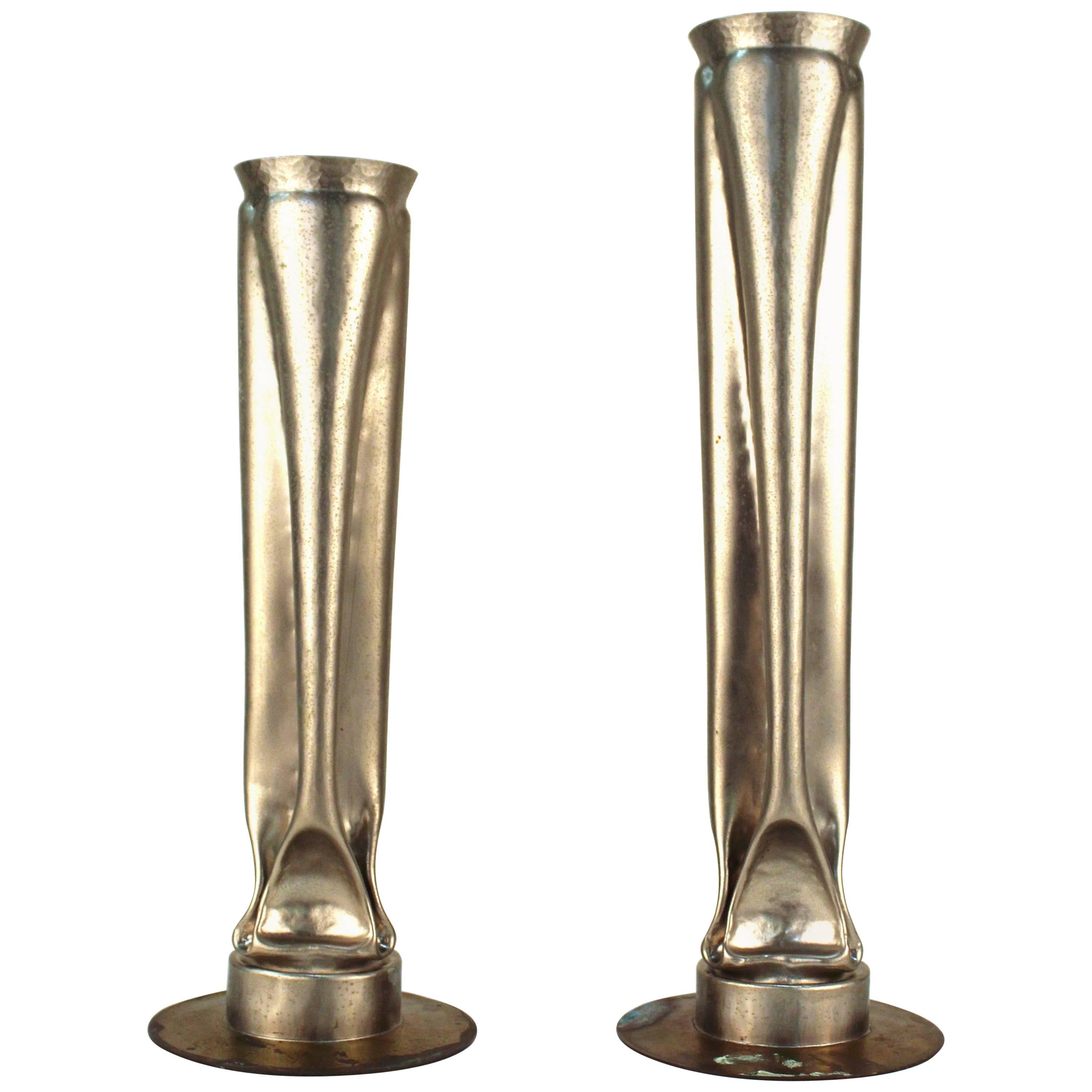 Thomas Roy Markusen Brutalist Nickel Plate Vases, Pair