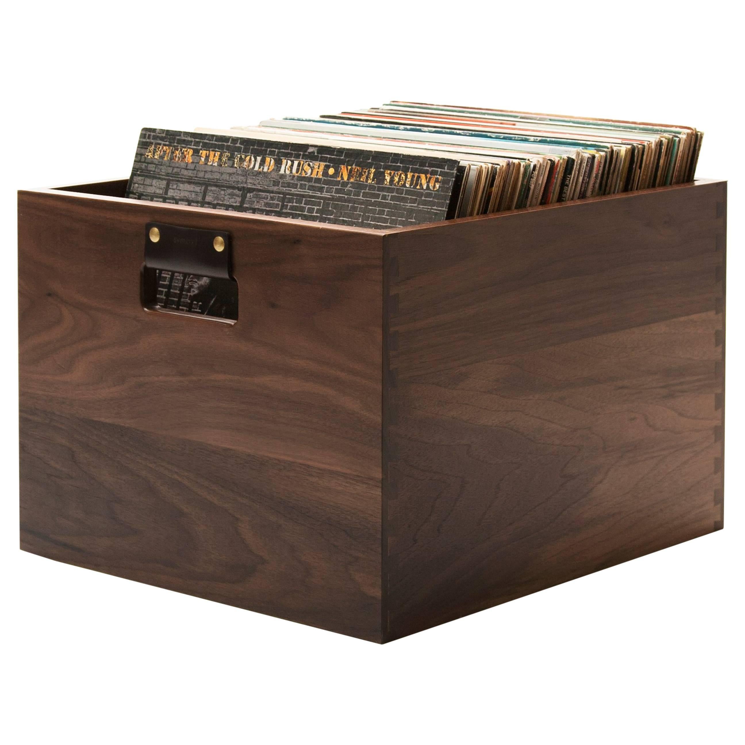 Solid Walnut Dovetail Record Crate For Sale