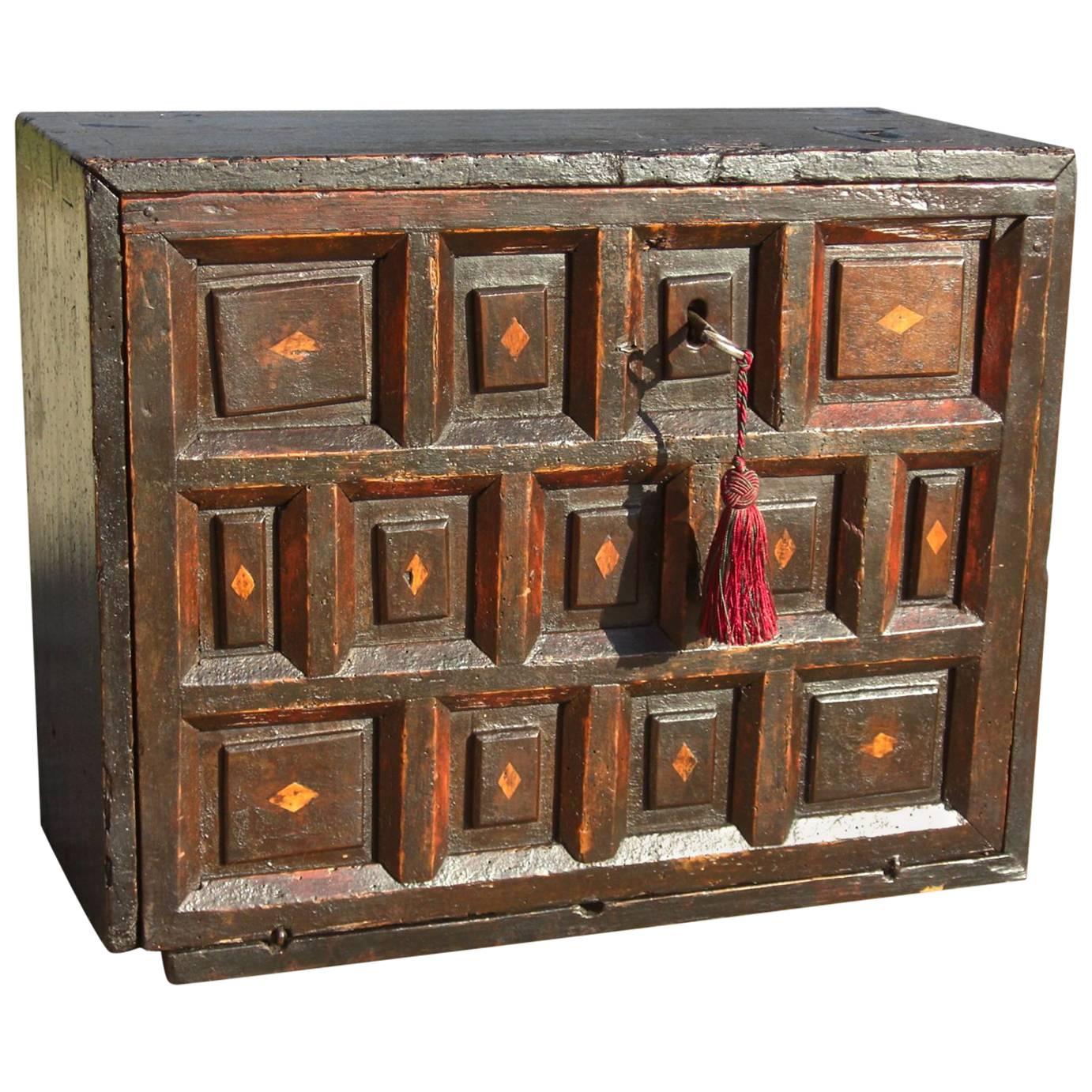 Late 18th Century Spanish Pine and Walnut Seven-Drawer “Vargueño” For Sale