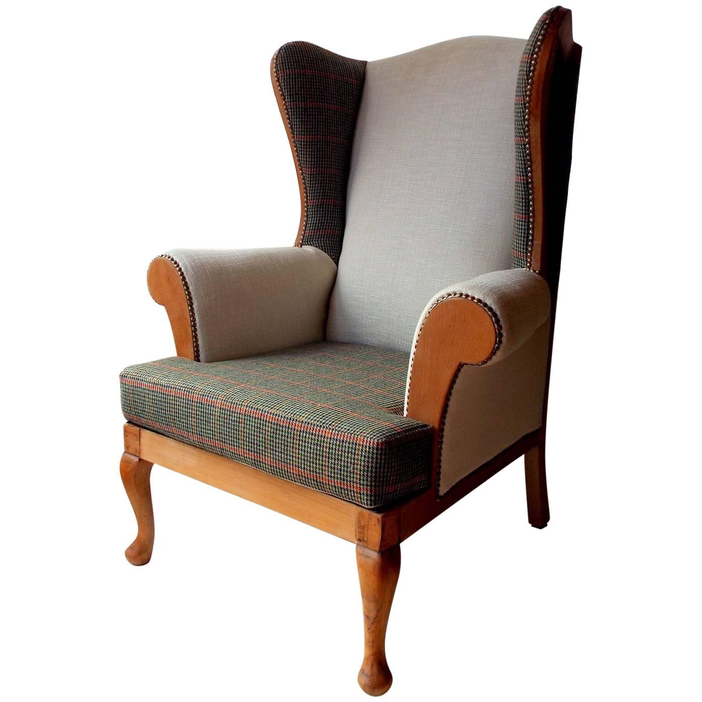 Fully Reupholstered Birch and Alpe Wingback Armchair Inspired by Ralph Lauren For Sale