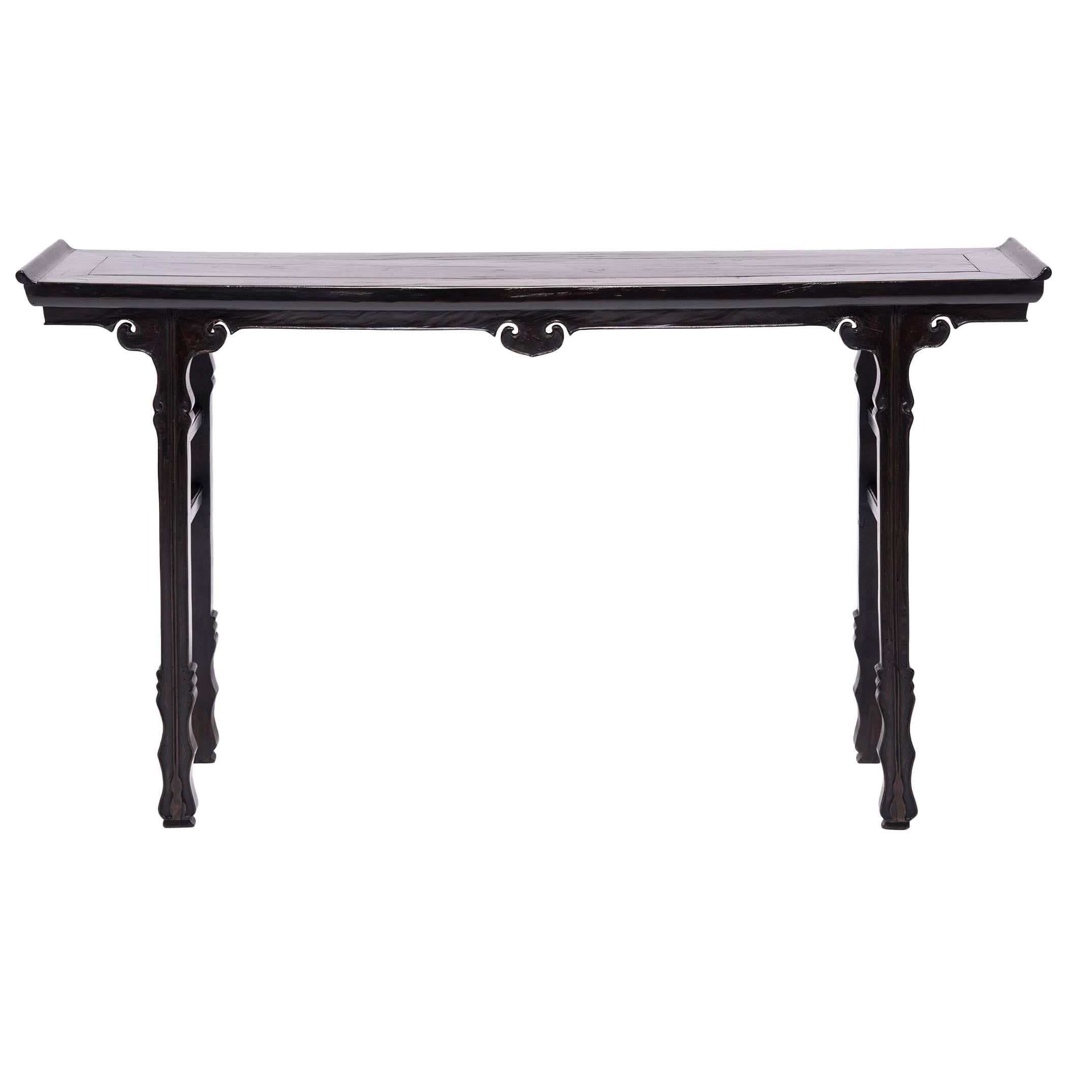 19th Century Chinese Shallow Sword Foot Altar Table with Ruyi Medallion
