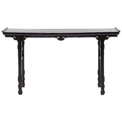 19th Century Chinese Shallow Sword Foot Altar Table with Ruyi Medallion