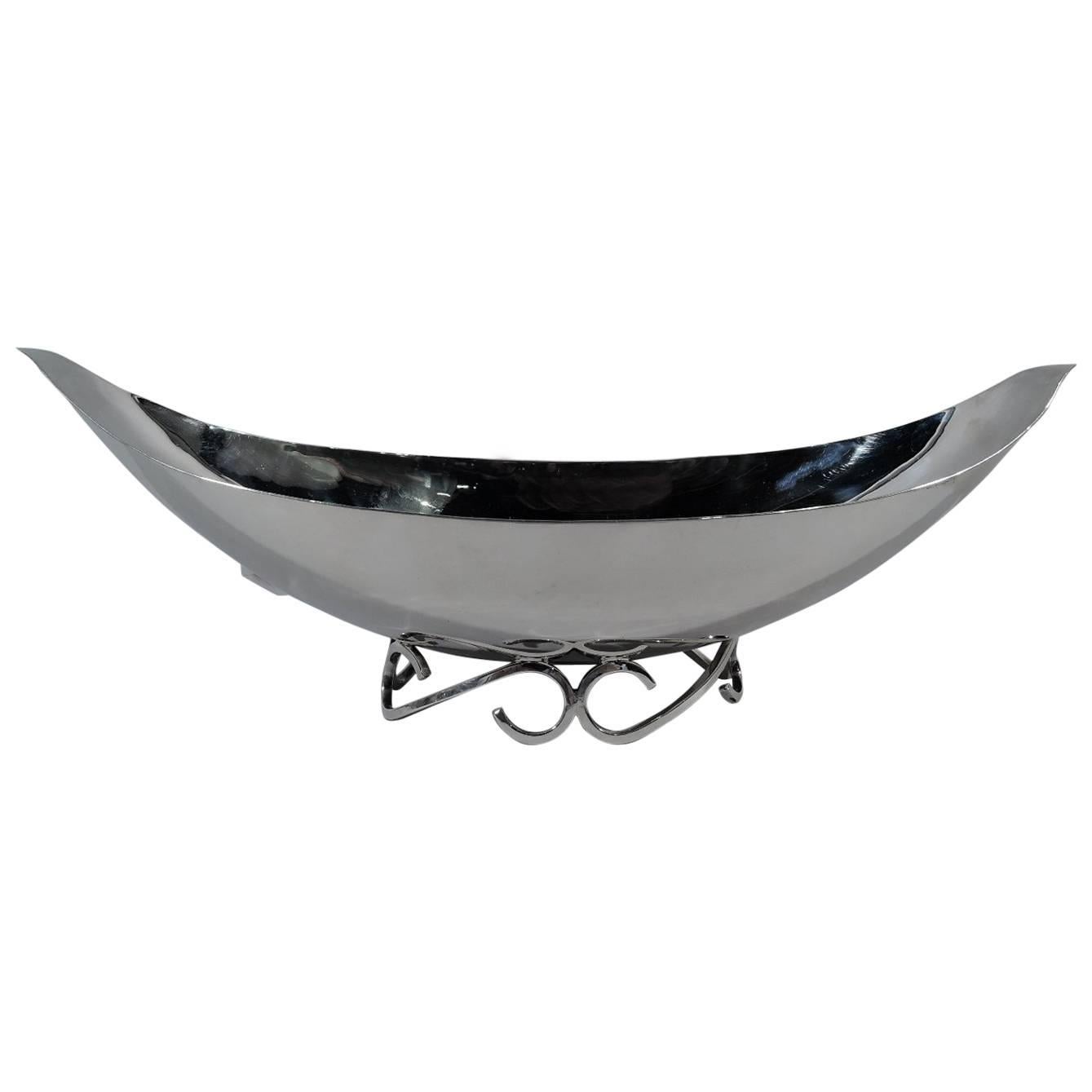 Sciarrotta Hand-Hammmered Sterling Silver Gondola Bowl on Scroll Foot