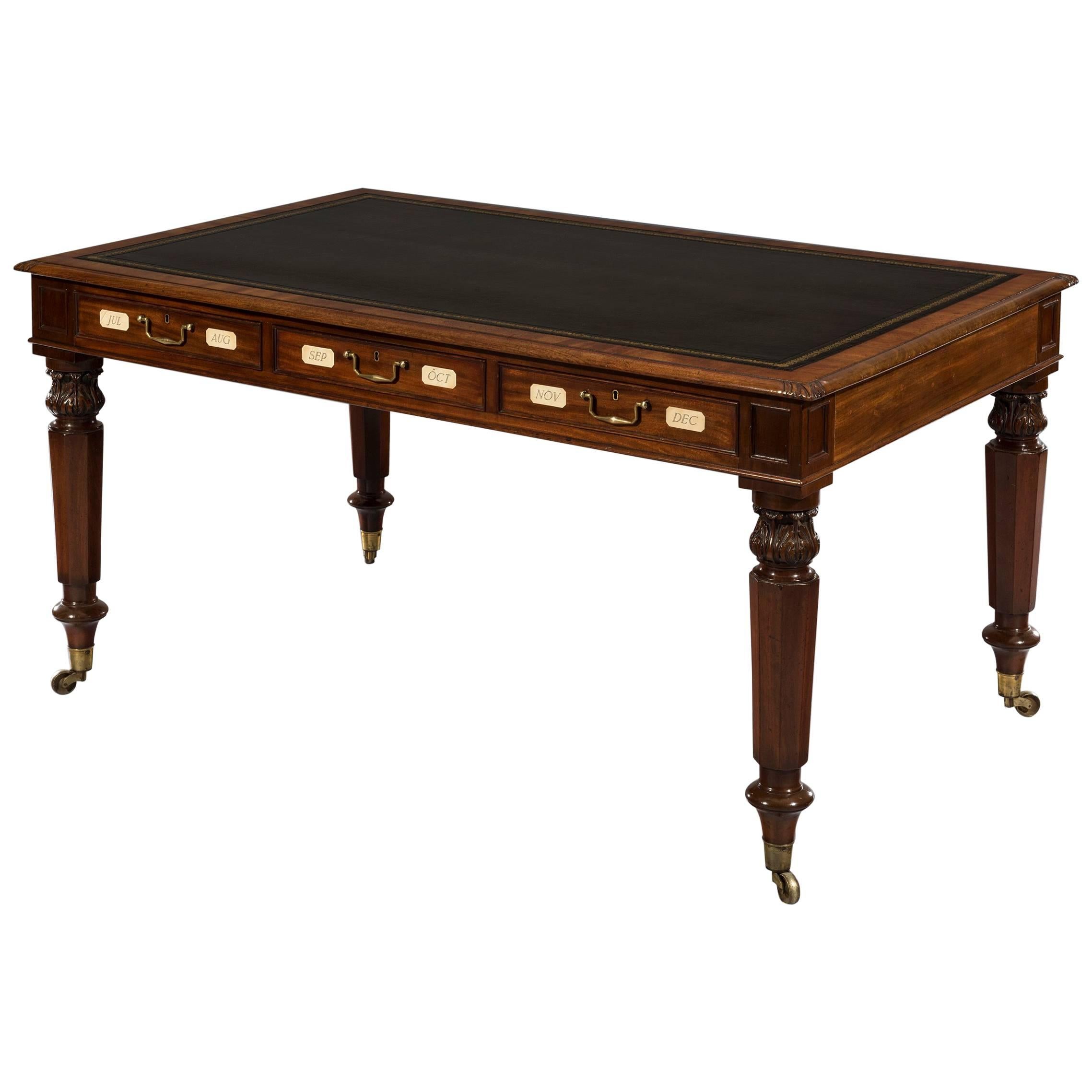 Large Mahogany Gentleman's Library Writing Table For Sale