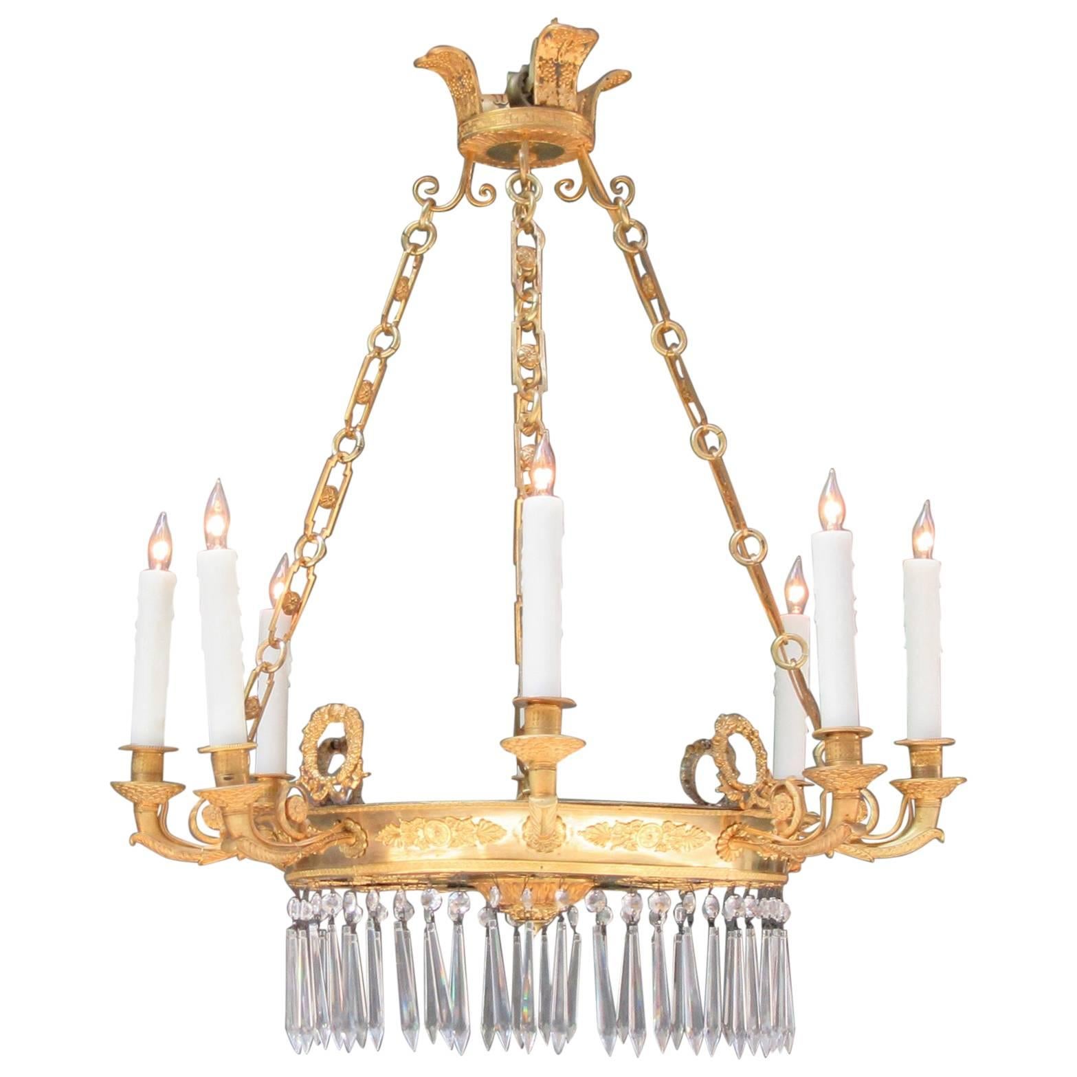 Early 19th Century French Directoire Bronze Doré, Mirror and Crystal Chandelier