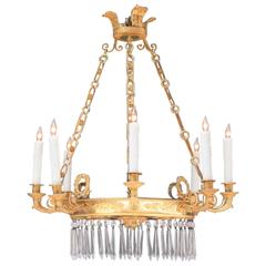 Antique Early 19th Century French Directoire Bronze Doré, Mirror and Crystal Chandelier