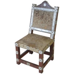Folk Art African Royal or Prince Aluminum and Metal Studded Animal Skin Chair