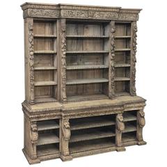 19th Century Stripped Oak English Renaissance Open Bookcase